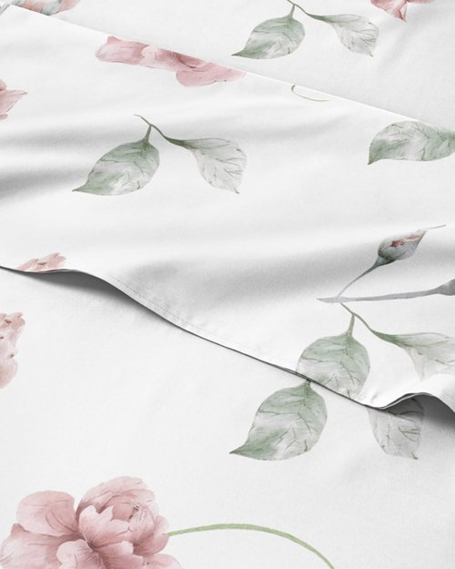 Floral Sheets - Floral Rose Bed Sheet Set - 1 Flat, 2 Fitted & 2 Pillowcases w/ Deep Pockets - Wrinkle & Fade Free - Boho Botanical Bedding - Ultra-Soft, Breathable and Cooling - Split King Size Set
