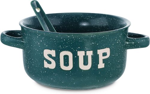 ZENVY Soup Bowl Set of 4 | Ceramic Soup Bowls and Spoons | 22 Ounce (Speckled)