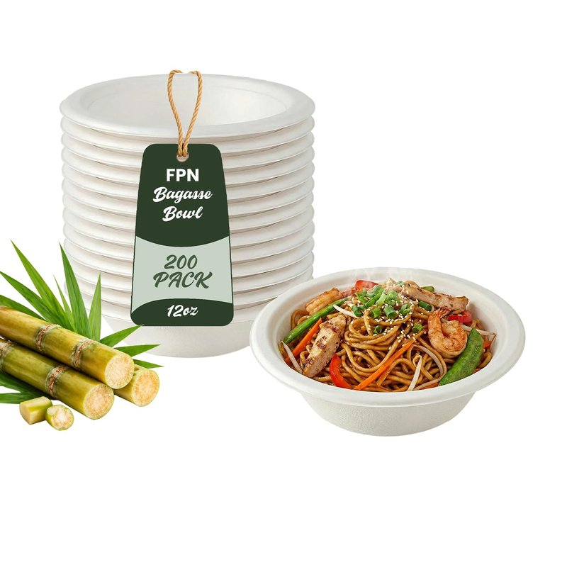FPN Disposable Paper Bowls (500 Pack 12 oz), Heavy-Duty Compostable, Eco-Friendly, Bagasse Bowl for Soup, Salad, Dessert & More