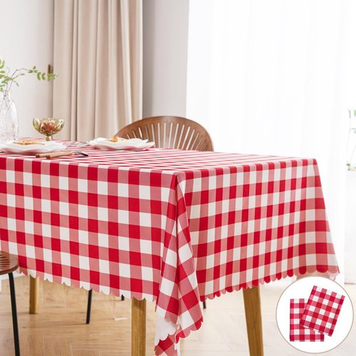 MANGATA CASA 2Pcs Red Gingham Tablecloth for Rectangle Tables-Checkered Table Cloth Waterproof Kitchen & Table Linens-Polyester Buffalo Plaid Wrinkle Free Table Cover(Red 60x102in)