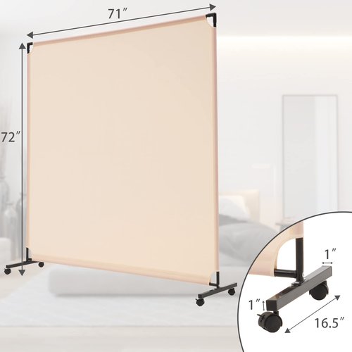 Spurgehom 6FT Single Panel Rolling Room Divider, Partition Privacy Screens with Wheels, Freestanding Fabric Room Panel, Portable Wall Divider for Office, Room, Restaurant, Hospital (Beige)