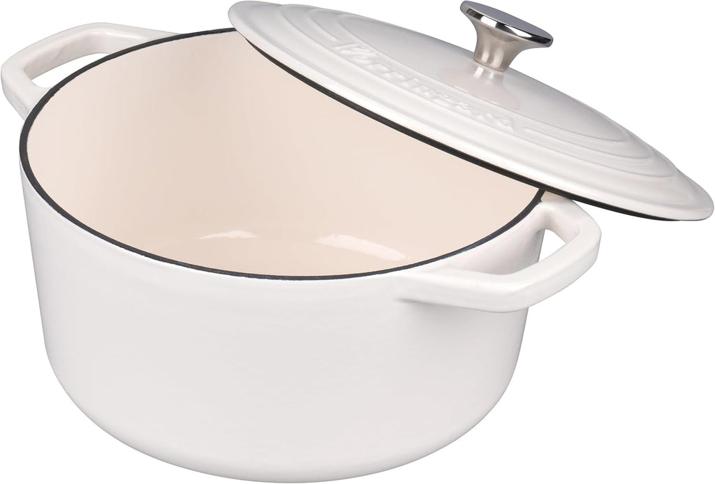 VORRINGARD Enameled Cast Iron Dutch Oven - Perfect for Sourdough Bread Baking | 6QT, White