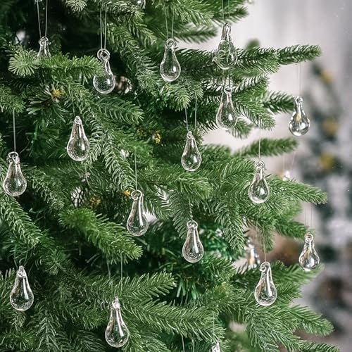 44 Pcs Clear Glass Teardrop Ornaments, Hanging Icicle Drops for Christmas