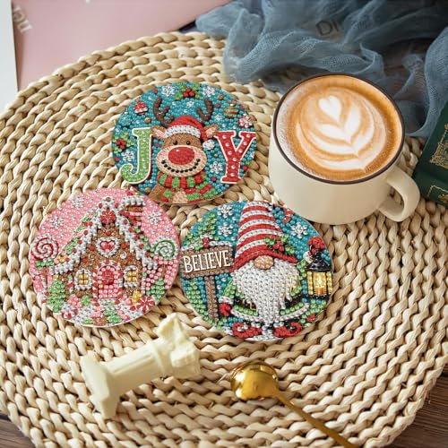 8 PCS Christmas Diamond Coaster Kit with 1 Stand - Bdwy559 - DIY Diamond Painting Coasters