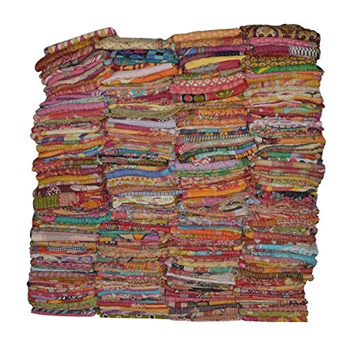 Handmade Vintage Kantha Throw Blanket - Bohemian Cotton Quilt