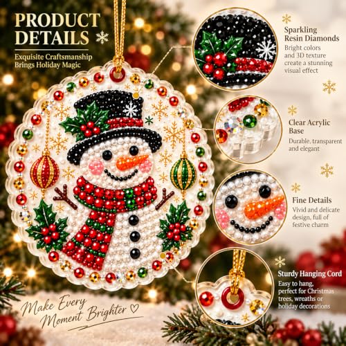 BRKYKGK 6Pcs Christmas Diamond Art Kit - Lace-Edge Kitten Ornaments with Hanging Twine (Style9)