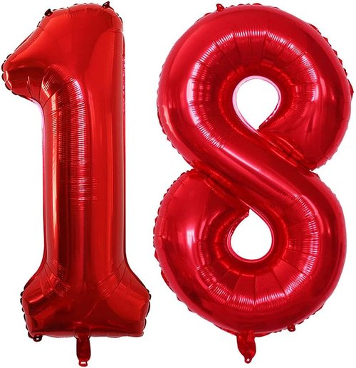 GOER Jumbo 18 Inch Foil Balloons - Sweet 18 Birthday Party Decorations | Red Helium Balloons