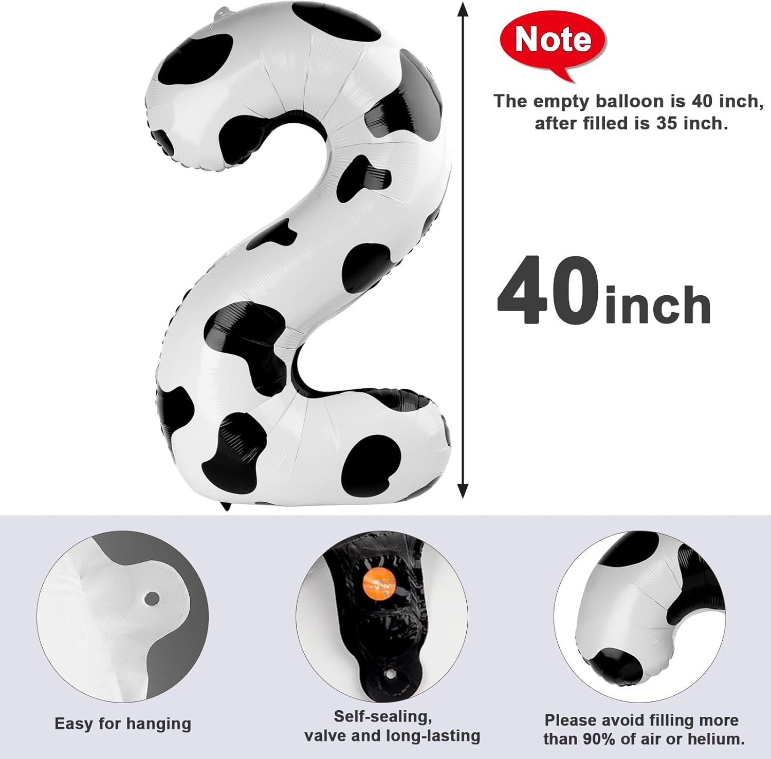 Skiennix 40-Inch White & Black Number Balloons - Perfect for 2nd, 12th, 21st Birthday Celebrations & Events
