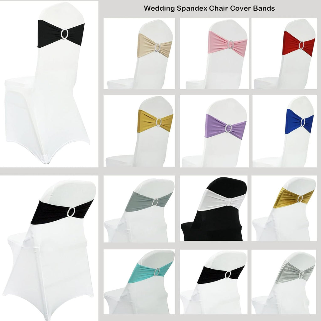 Skiennix Spandex Chair Sashes - 50PCS Stretch Ties with Buckle Slider for Wedding & Party Decor | Pink