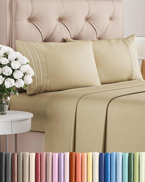 Cal King Size Sheet Set by Hotel Luxury | Comfy, Breathable & Cooling - Ultra-Soft, Wrinkle-Free - Beige
