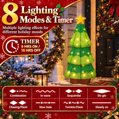Christmas Tree Decoration Lighted Outdoor Christmas Tree with 45 LEDs and 8 Modes - Collapsible Battery Operated