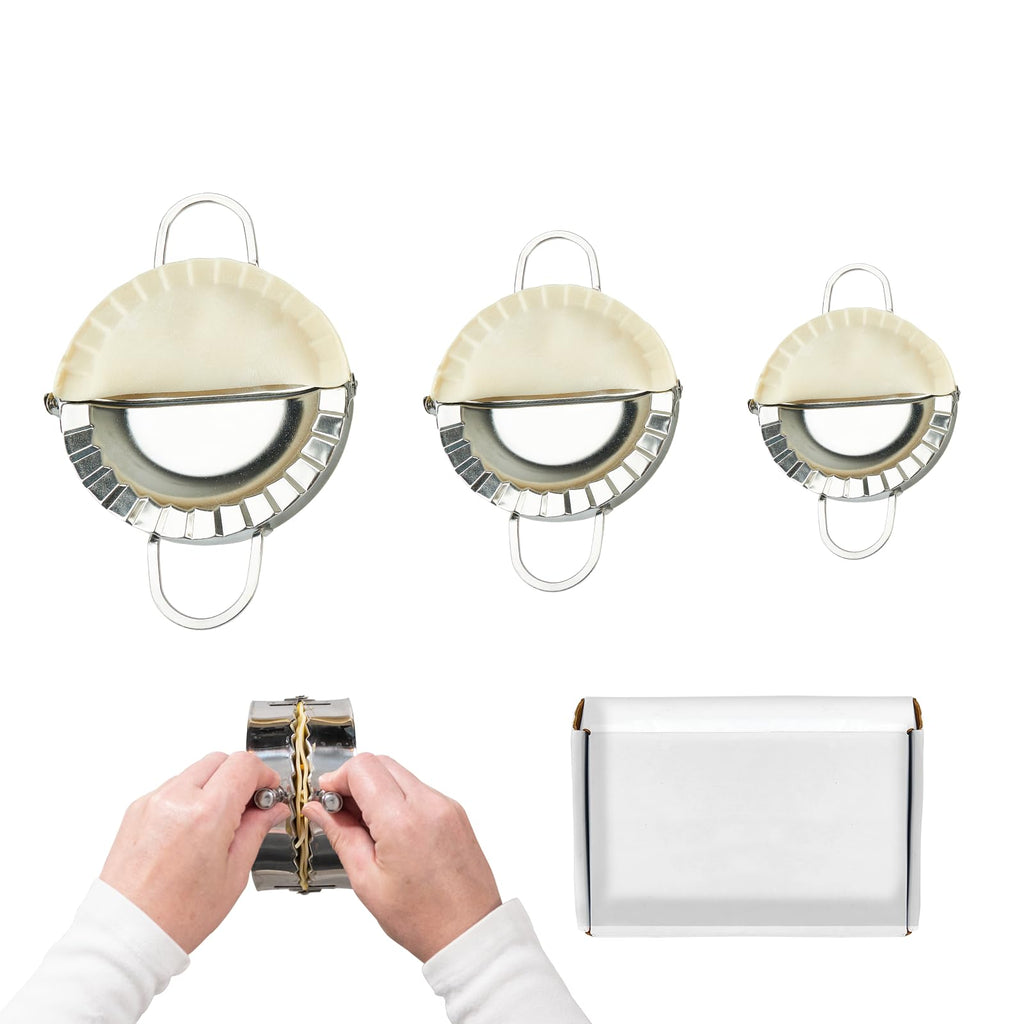 YMOXYI 3-in-1 Dumpling Press, Pierogi Maker, and Empanada Maker Press, 304 Stainless Steel with 3 Sizes (4”, 5”, 6”) for Homemade Dumplings, Pastries and Empanada Mold Manual Pasta Makers