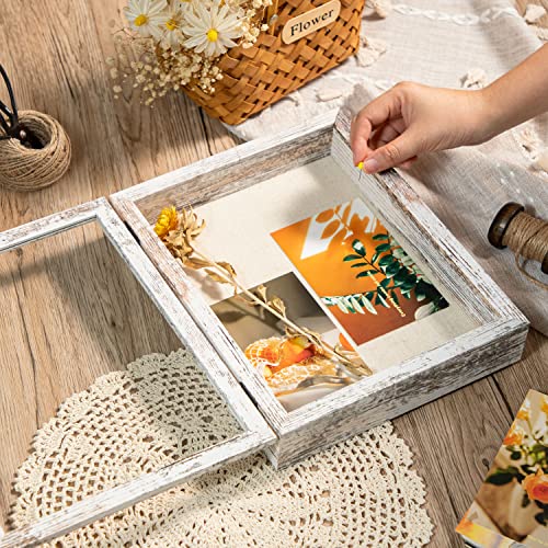 8x10 Shadow Box Frame with Front Opening Door & Real Glass - Distressed White