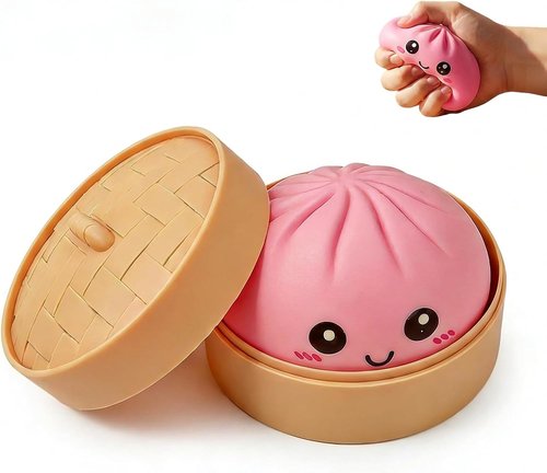 Dumpling Squishies - Colorful Mystery Dumpling Stress Balls | Soft Squeeze Fidget Toy for Anxiety Relief (Pink)