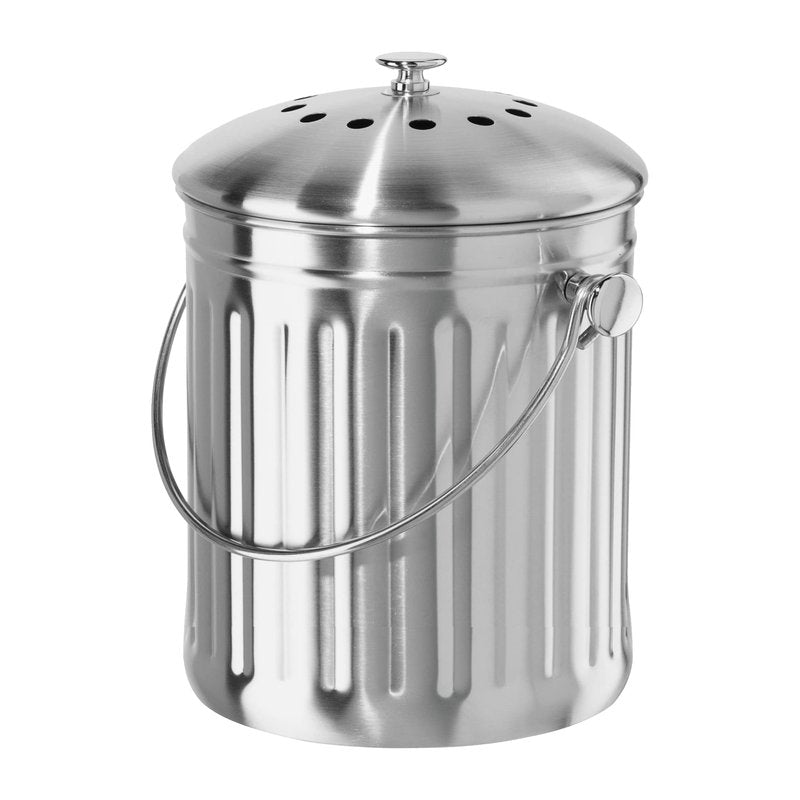 OGGI Countertop Compost Bin with Lid-1 Gallon Indoor Compost Bin w/Charcoal Filter, Stainless Steel Compost Container, Ideal Kitchen Compost Pail, Eco Friendly Products