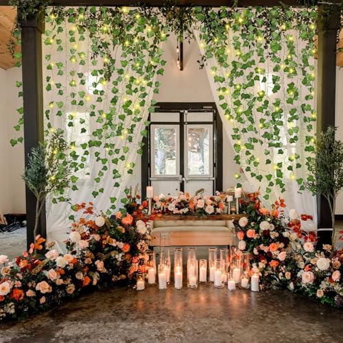 Artificial Ivy Vines with 100 LED String Lights - 12 Pack Fake Garland