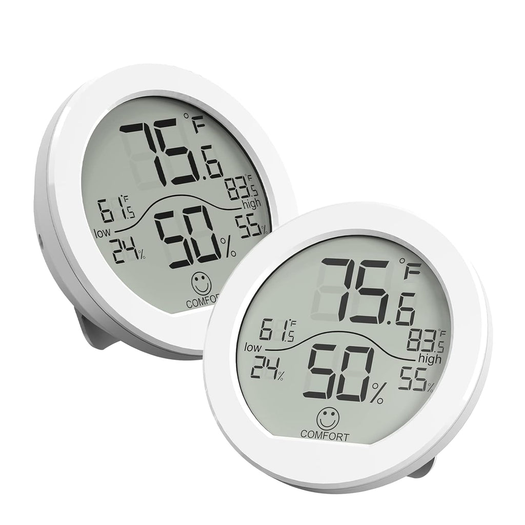 SECRUI Hygrometer Thermometer - Accurate Indoor Humidity & Temperature Meter | LCD Display, 2 Pack, White