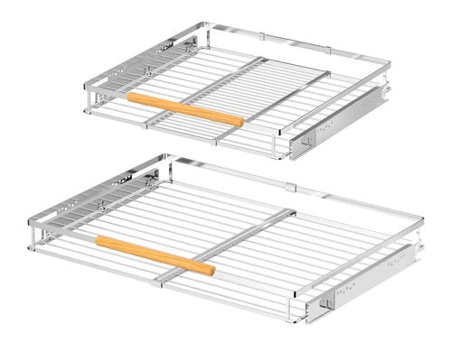 Pull Out Cabinet Organizers,Expandable Cabinet Wire Shelf,Slide Out Kitchen Drawers,D:17” x W:16”-26”,2 Packs of Stainless Steel Gliding Cupboard Shelves for Home Kitchen Pantry Cupboard Pots Pans