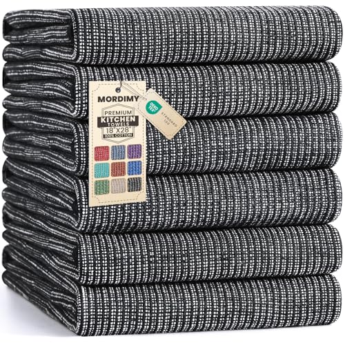 Large Cotton Kitchen Towels, 18" x 28" - 6 Pack, Absorbent Dish Towels
