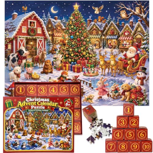 Christmas Advent Puzzle Calendar for Kids - 360 Piece Animal Village Set