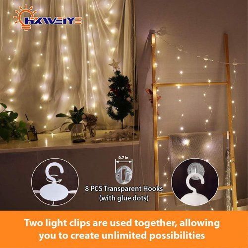HXWEIYE Short Curtain Lights - 3.3x5Ft Warm White Fairy Light with Timer & Clips | Battery Powered 96LED for Indoor Decor