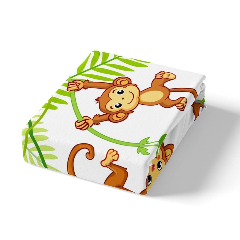 Feelyou Kids Cute Monkeys Bed Sheets Cartoon Monkey Banana Decor Sheet Set for Kids Boys Girls Wild Animal Pattern Bed Set Natural Wildlife Sheets Bedroom Collection 4Pcs Full Size