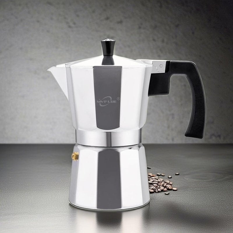 MVPLUE Classic Stovetop Espresso Maker 6 Cup ，Moka Pot Aluminum Silver，Perfect Cuban Coffee Maker， Make Delicious Coffee Easily at Home And Camping