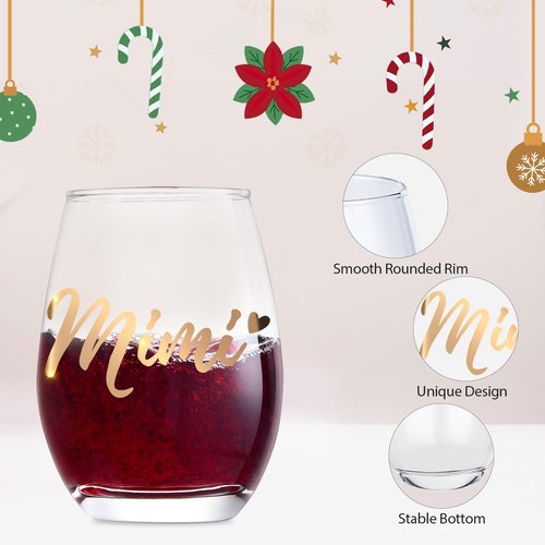 Lamyba Mimi Gifts for Grandma, Halloween/Mother's Day Gifts for grandma - Mimi Wine Glass, Unique Birthday Gift Ideas, Perfect Presents for Women, 15oz