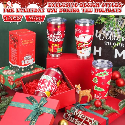 Mifoci 4 Pcs Christmas Tumblers 30oz Insulated Stainless Steel Cups - Style 1