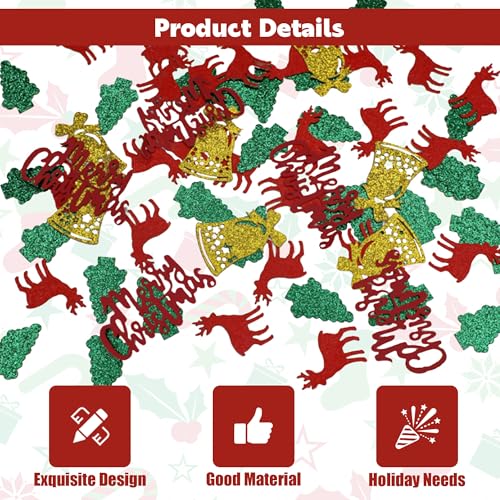 100Pcs Christmas Confetti Glitter Table Decor - Red, Green & Gold Shapes