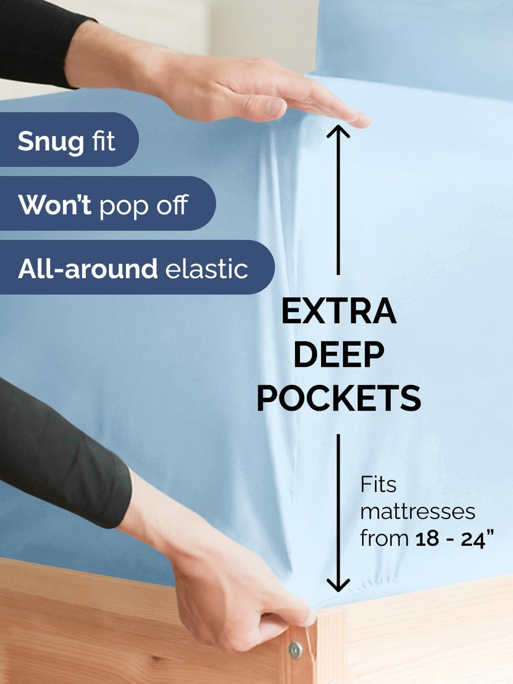 Skiennix Extra Deep Twin Sheet Set | 4-Piece Breathable Cooling Bedding - Soft, Wrinkle-Free Light Blue