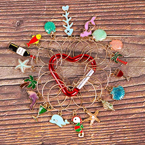 MOSNLEILA Wine Glass Charms - 18 Colorful Beach-Themed Christmas Favors - Unique Stemware Marker Set