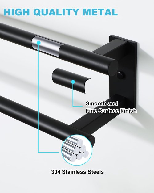 Alise Bathroom Double Towel Bar, 24 Inch Wall Mount Towel Holder, Towel Racks for Bathroom, SUS304 Stainless Steel Towel Hanger, Thickened Pipe with Strong Load-Bearing Capacity, Matte Black
