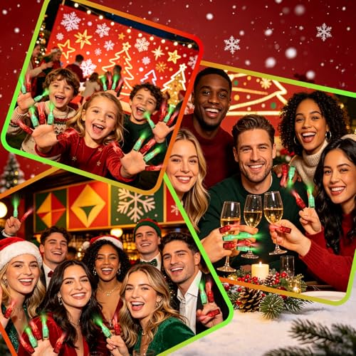 Mikulala 100 Pcs Red & Green Finger Lights - Glow LED Flashlights for Kids & Adults, Party Favors for Christmas