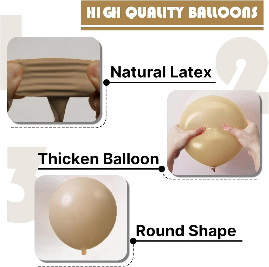 PartyWoo Cream Balloons - 120 Pcs in Beige, Ivory & Nude for Boho Fall Parties | 5-18 Inch Sizes