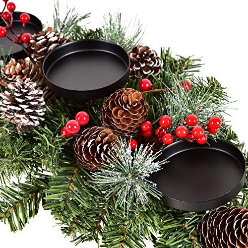 Christmas Candle Holder Centerpiece with Pine Cones & Red Berries, 20"