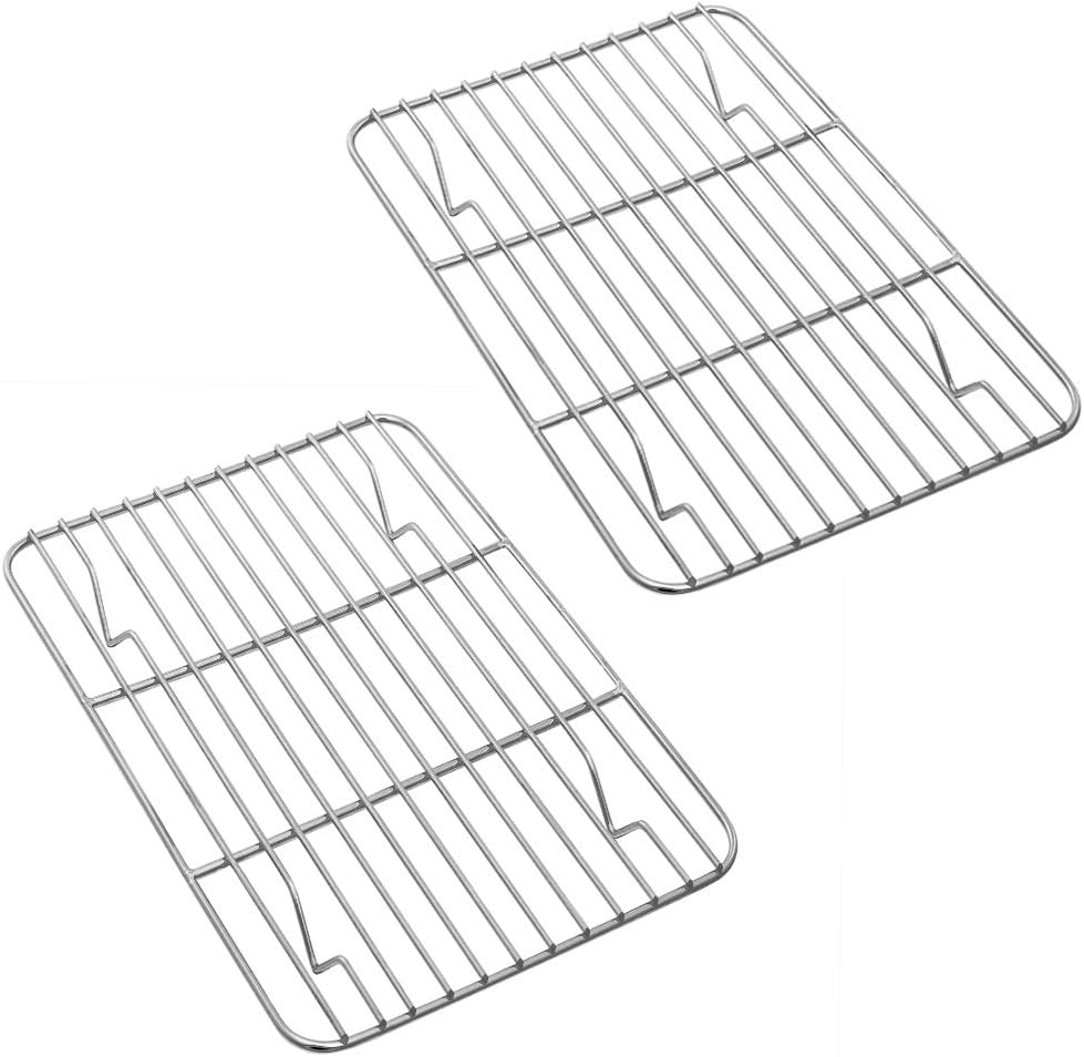 P&P CHEF Cooling Baking Rack Set of 2 - Stainless Steel Racks for Baking & Roasting | 8.6" x 6.2" Silver