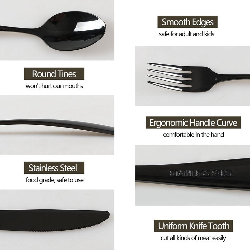 Wekioger Matte Black Stainless Steel Flatware 80 Pieces, Table Dinner Silverware Set for 16