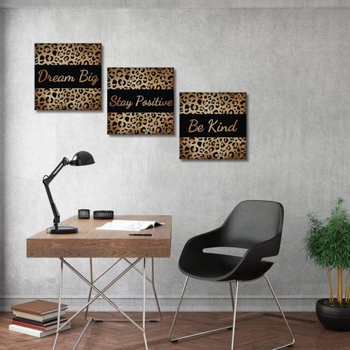 Derkymo 3 Pieces Fashion Leopard Print Pictures Motivational Canvas Art Modern Giclee Artwork for Home Office Framed Ready to Hang