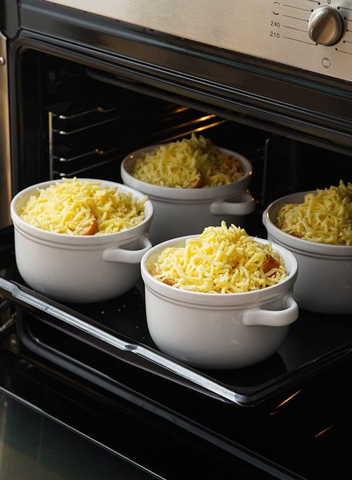 LE TAUCI Soup Bowls - 28 oz Ceramic Crocks With Handles | Oven & Microwave Safe - Set of 4, White