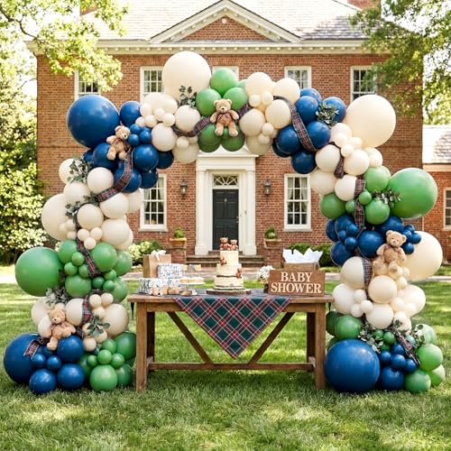 Tasdurian 152 Pcs Balloon Arch Kit for Baby Shower Light Tartan Plaid Decorations