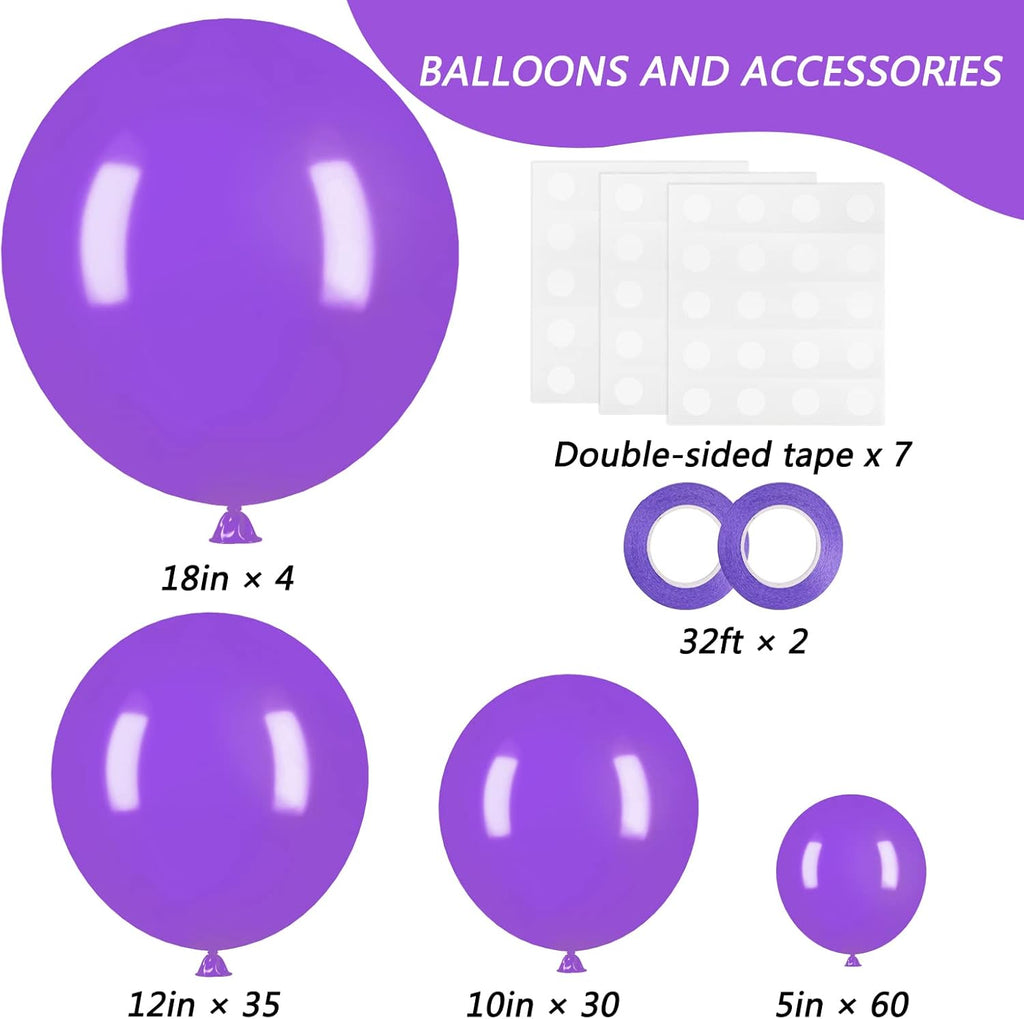 RUBFAC 129-Piece White & Purple Balloon Set - Perfect for Garland & Arch Decor | Various Sizes 5-18 Inches