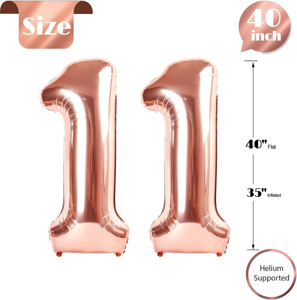 Rose Gold Number 11 Balloon - 40 Inch 11th Birthday Decoration for Boys & Girls