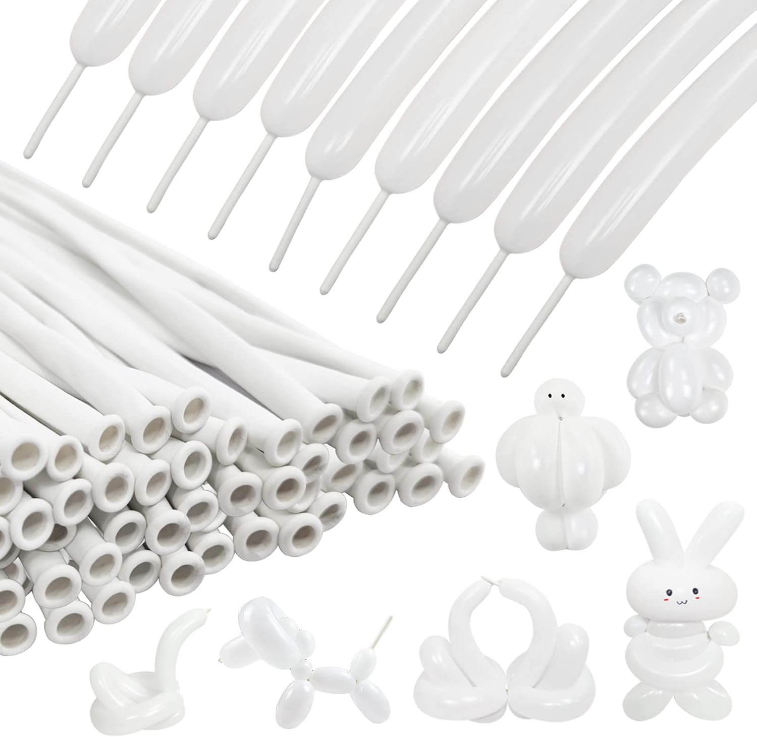 Skiennix 260 White Long Balloons - Thickening Latex Twisting Balloons for Party Decorations | 100 Pcs