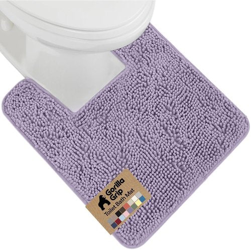 GORILLA GRIP Plush Chenille Bath Rug Mat - Soft Microfiber, Machine Washable, Lt Purple | Fits Square Toilet Base