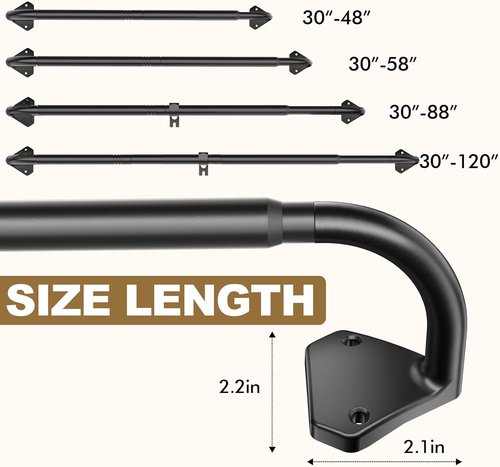 GXOACKJ Black Curtain Rods - Adjustable 28 to 60 Inch Wrap Around Design for Blackout Curtains