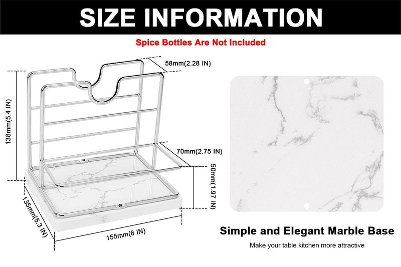 Livabber Napkin Holder, Metal Napkin Storage with Salt and Pepper Shakers Caddy Modern Napkin Dispenser for Table Kitchen Countertop, Not Including Salt and Pepper Shakers (Middle Marble, Chrome)