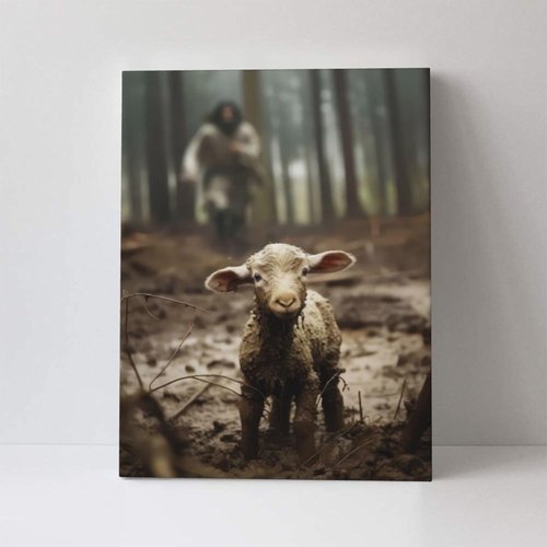FOSMXA Jesus & Lamb Canvas Wall Art - Inspirational Christian Decor for Bedroom & Living Room | 12x16 Inch