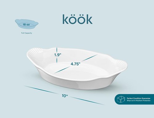 Kook Mini Au Gratin Baking Dishes - Set of 6 Ceramic Casserole Dishes, 12 oz, Oven & Microwave Safe | Ivory