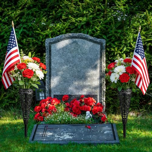 Adjustable Metal Cemetery Wreath Stand with Vases - 38" Grave Flower Holder